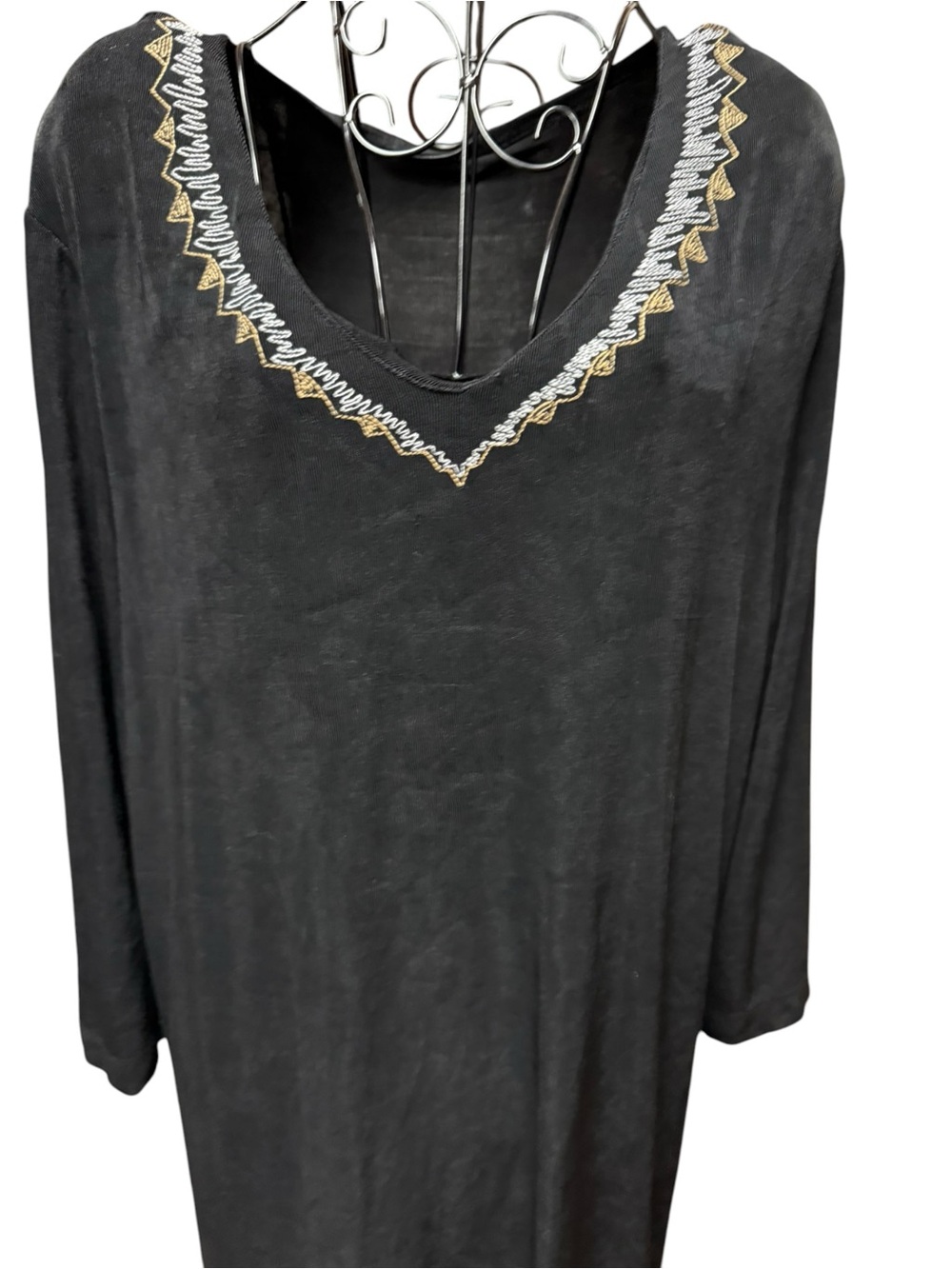 Vikki Vi Black Tunic Top with Subtle Shine Embroidery 1X